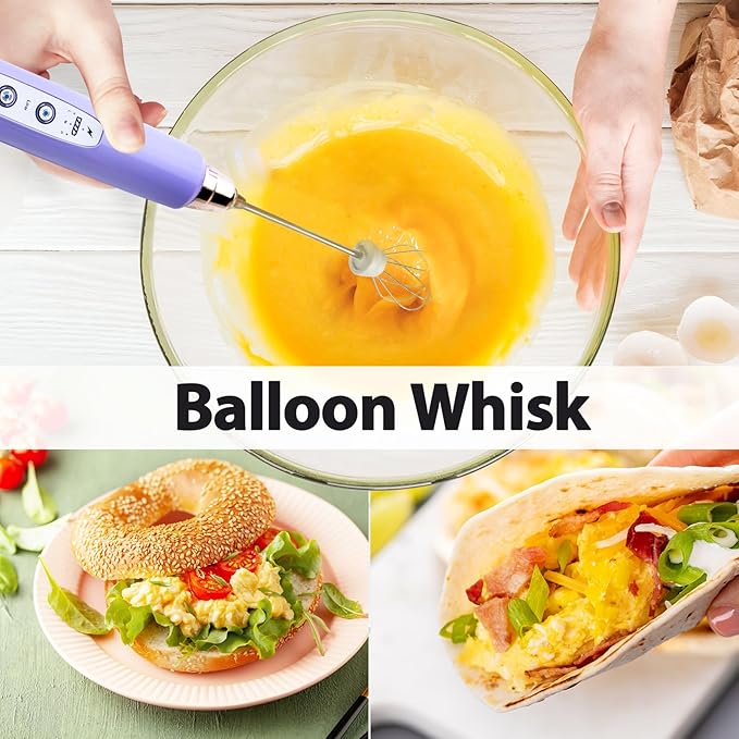 Milk Frother Handheld Rechargeable - Electric Whisk 3 Speed Adjustable, Coffee Frother Wand with 3 Stainless Whisks, Electric Foam Maker, Drink Mixer Blender for Latte Cappuccino Matcha Egg