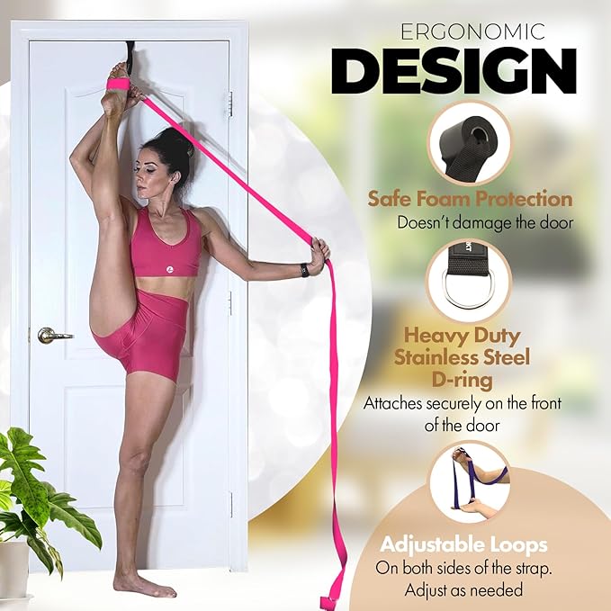 Pilates Stretching Strap with Door Anchor - Flexibility Equipment for Pilates Practitioners - Ideal for Improving Leg Flexibility, Core Stability, and Posture Alignment at Home