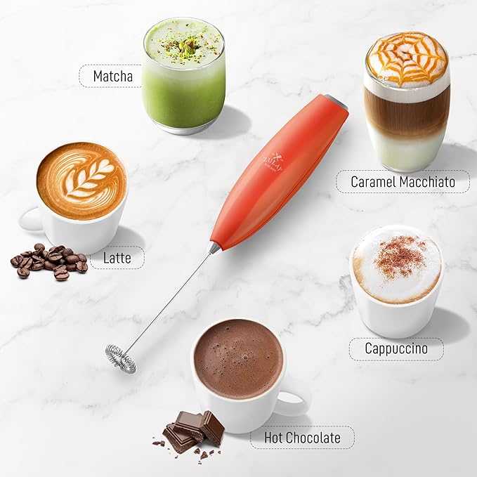 Zulay Kitchen Handheld Milk Frother with Duracell AA Batteries – Ultra Fast Electric Mixer & Foam Maker, Easy-Clean Drink Mixer for Coffee & More Peach n Cream - 2B