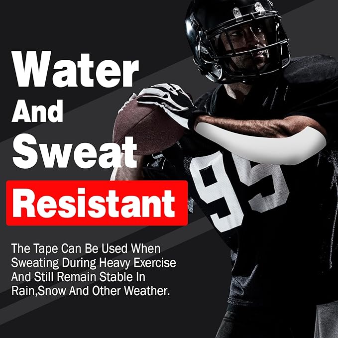 AZEN Turf Tape Football, 4 Inch x 9.14 Yards Extra Wide Kinesiology Tape Rolls, Waterproof Athletic Tape, Protects from Turf Burn (White)