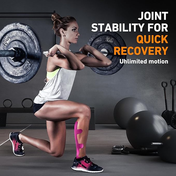 Kinesiology Tape for Achilles Tendon, KTQUICK 12 Count Achilles Tendon Tape Precut, Original Cotton Waterproof&Breathable, Enhance Elastic Kinesiology Athletic Tape for Achilles&Muscle Support(Pink)