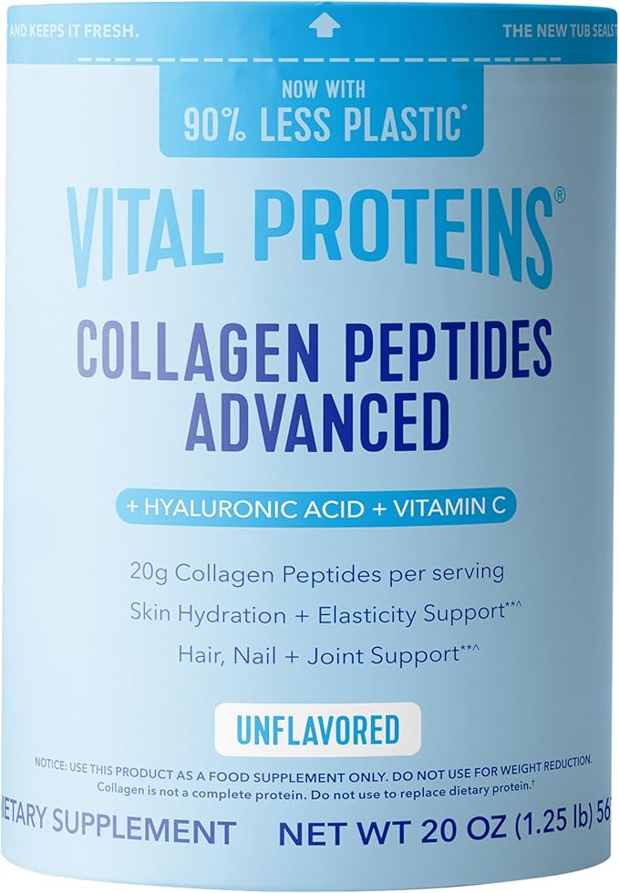Vital Proteins Collagen Peptides Powder Advanced with Hyaluronic Acid & Vitamin C - 20oz Collagen Protein, Unflavored, 27 Servings
