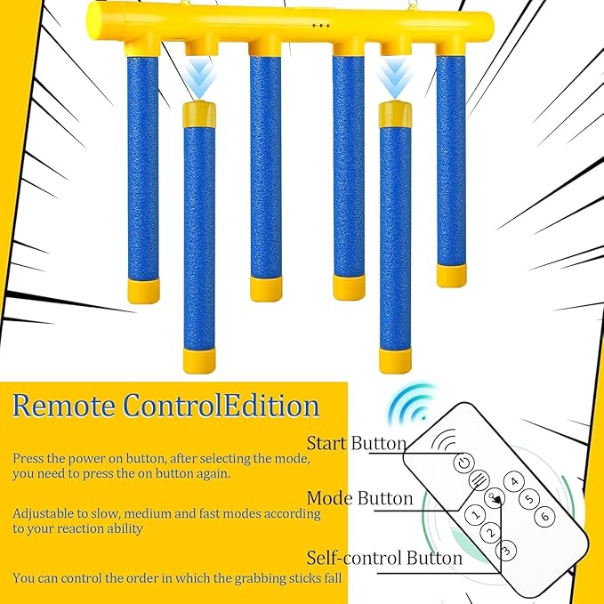 Reflex Challenge Game, Drop Sticks Game, Hand Eye Coordination Training, Reaction Training Toy, Catching Sticks Game, Game Stick Reflex Training, 3 Adjustable Speed, Upgrade Remote Control