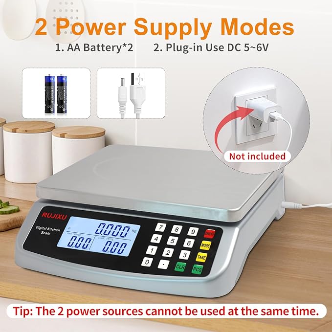 Food Scale 88lb/40kg Large Digital Kitchen Scale 0.05oz/1g with Price Computing Commercial Scale 304 Stainless Steel gram Scale for Baking Cooking Meat Restaurant ,USB or AA Battery(Included)
