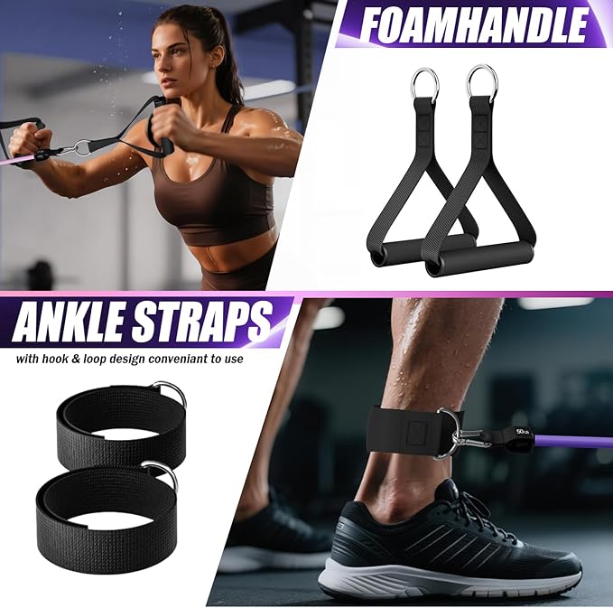 WHATAFIT Resistance Bands, Exercise Bands,Resistance Bands for Working Out, Work Out Bands with Handles for Men and Women Fitness, Strength Training Home Gym Equipment