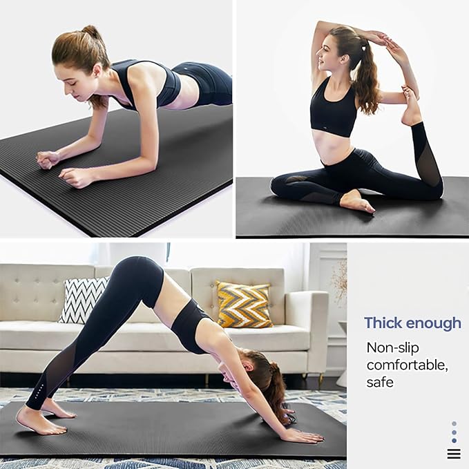 Thick Yoga Mat Non Slip, Large Size 72" L x 32" W x 0.6" TH, Premium Exercise & Fitness Mat with Carrying Strap and Bag, Workout Mats for Home
