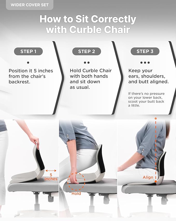 curble Wider(Standard Wide) Cover Set – Lower Back Support Chair with Detachable Cover, Lumbar Support Back Posture Corrector, Back Pain Relief (Set Grey)