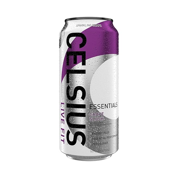 CELSIUS ESSENTIALS™ Sparkling Grape Slush, Sugar Free Performance Energy Drink, 16 Fl Oz (Pack of 12)