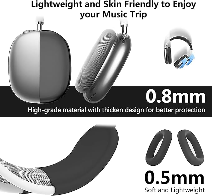 for AirPods Max Case/Ear Pad Cover/Headband Cover/Silicone Ear Cups - Black