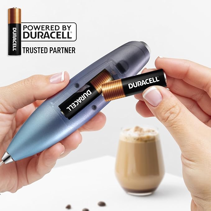 Zulay Kitchen Tornado Whisk Milk Frother with 4 AA Duracell Batteries - Triple Whisk for More Power - Handheld Coffee Frother with Stand - Drink Mixer for Lattes, Matcha & Protein Shakes