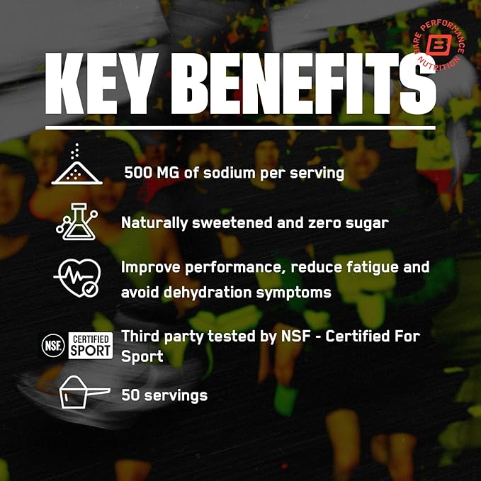 BARE PERFORMANCE NUTRITION BPN Electrolytes Hydration Drink Mix | Sugar Free Electrolyte Powder | 500mg Sodium per Serving | Naturally Sweetened | Mango, 50 Servings
