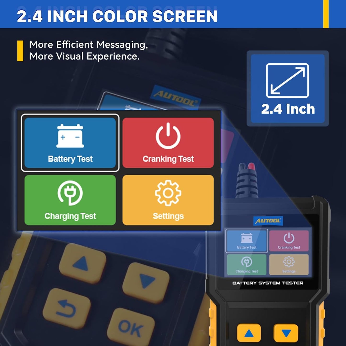 AUTOOL Car Battery Tester 12V 24V Battery Load Tester 30-2000 CCA Automotive Battery Tester, Cranking Charging System Analyzer, Color Screen Data Review Reverse Polarity Protection