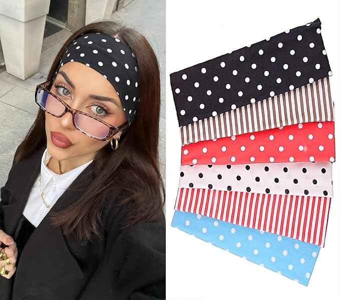 Leeven 6 Pack Headbands for Women Non Slip Soft Elastic Floral Hairbands Soft Fabric Stripe Head Bands for Girls Heart Headbands