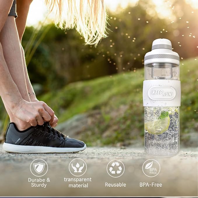 Shaker Bottle for Protein Mixes-protein shaker bottle- for super creamy fitness protein shakes,shaker cups for protein shakes 650ml/23oz - Durable, leak-proof(White)