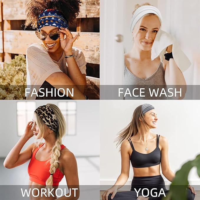 Huachi Wide Headbands for Women Non Slip Thick Womens Headbands Boho Elastic Hair Bands for Women's Hair Stretchy Sweat Headband for Workout Running Working