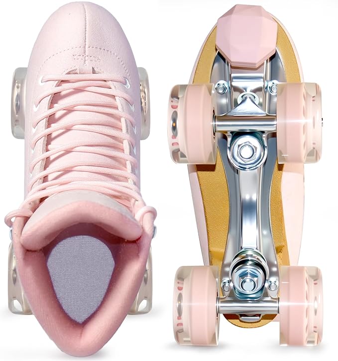 Roller Skates for Women or Men with Height Adjustable Rubber Stoppers Retro Suede Quad Roller Skates for Outdoor and Indoor