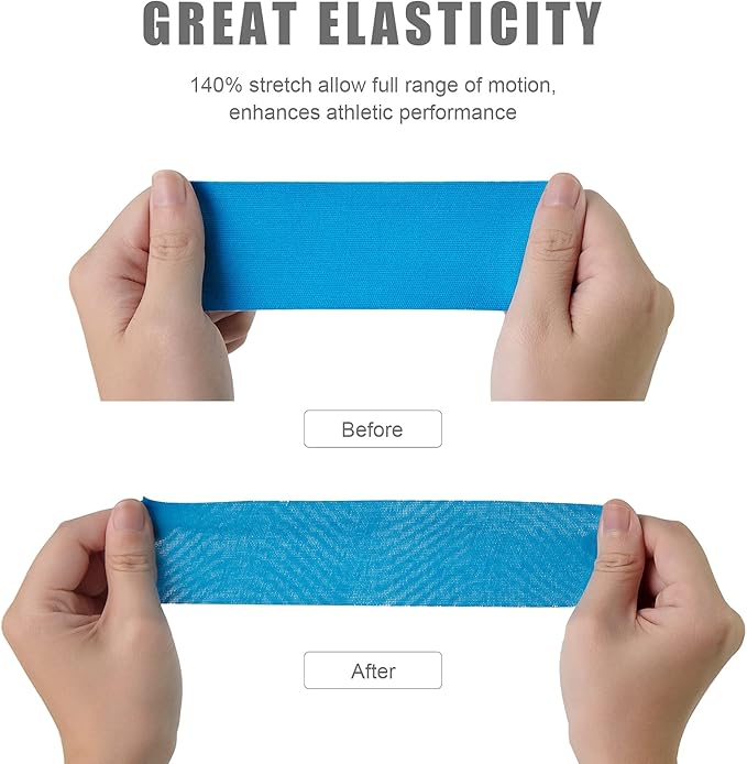 4 Pack Kinesiology Tape for Sports Athletes - 16 FT Waterproof Athletic Tape for The Knee, Elbow and Shoulder Muscles, etc. (Light Blue)