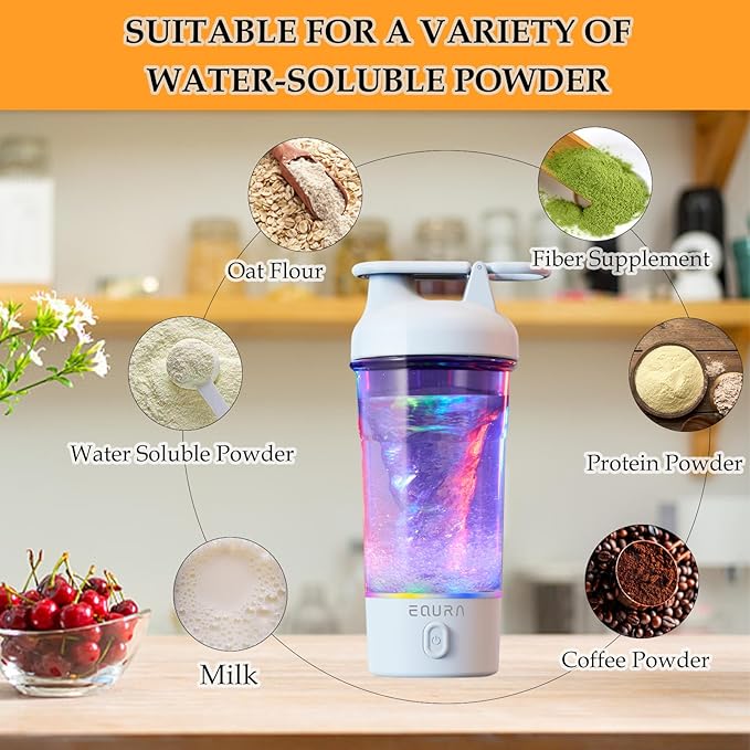 JOTER & LIBEAR Electric Shaker Bottle, Portable USB Rechargeable Protein Shake Mixer, Shaker Bottles for Protein Mixes and Meal Replacement Shakes, BPA Free, Waterproof, 25 oz (White)