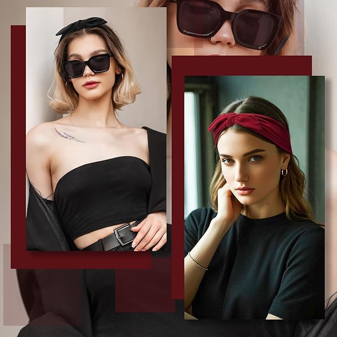 S&N Remille Wide Headbands for Women, Large Hairband, Elastic Non-Slip Headband Twist Knotted Accessories, Yoga Workout Vintage Hair 3 Pack (Multi-colored-4)