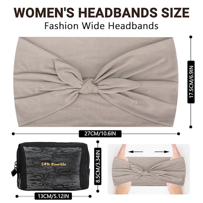 S&N Remille Wide Headbands for Women, Large Hairband, Elastic Non-Slip Headband Twist Knotted Accessories, Yoga Workout Vintage Hair 3 Pack (Multi-colored-1)