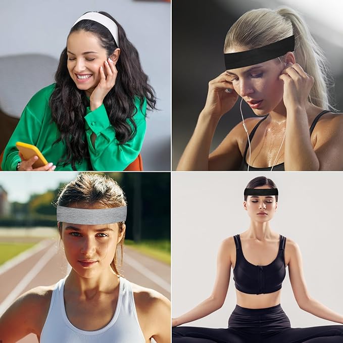 DERAYEE Headbands for Women, 6 Pcs Elastic Headbands Soft Fabric Non Slip Hair Bands for Women Yoga Sports Workout (9 x 2.5 Inch)