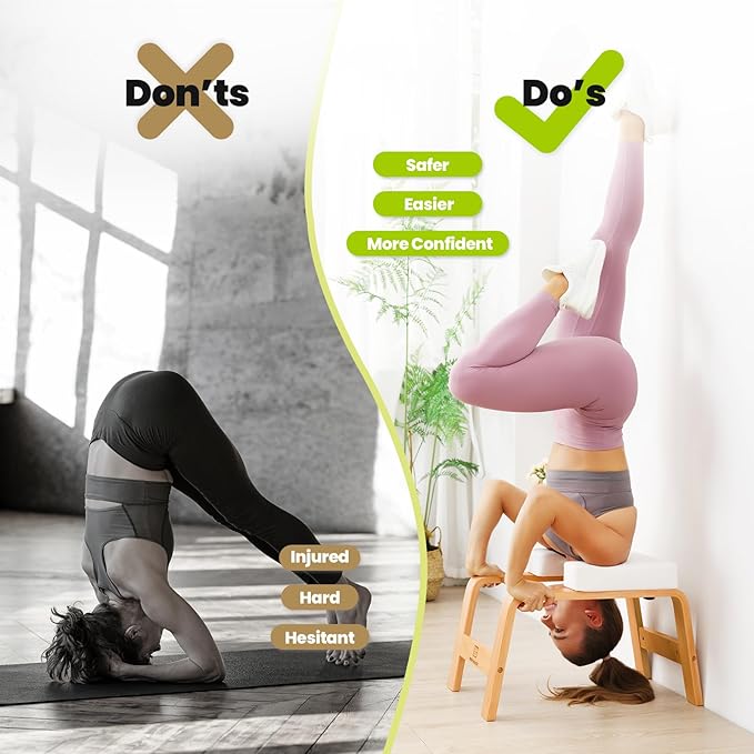 Yoga Headstand Bench, Stand Yoga Chair for Balance Training, Core Strength Building, Upside Down Chair for Relaxation, Handstand Trainer Inversion Chair for Home Gym (Wood White)