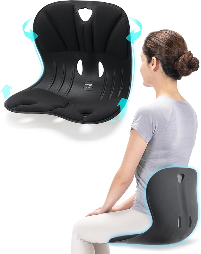 Curble Wider(Standard Wide) – Ergonomic Lower Back Support, Lumbar Support Back Posture Corrector for Low Back Pain Relief, Perfect for Home Office Desk Chair, and Floor Seat, Patented (Black)