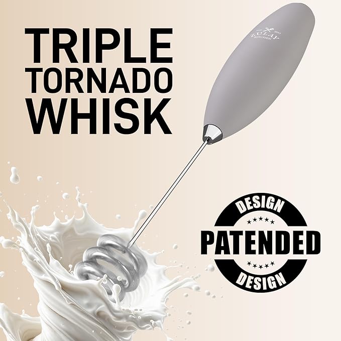Zulay Kitchen Tornado Whisk Milk Frother with 4 AA Duracell Batteries - Triple Whisk for More Power - Handheld Coffee Frother with Stand - Drink Mixer for Lattes, Matcha & Protein Shakes