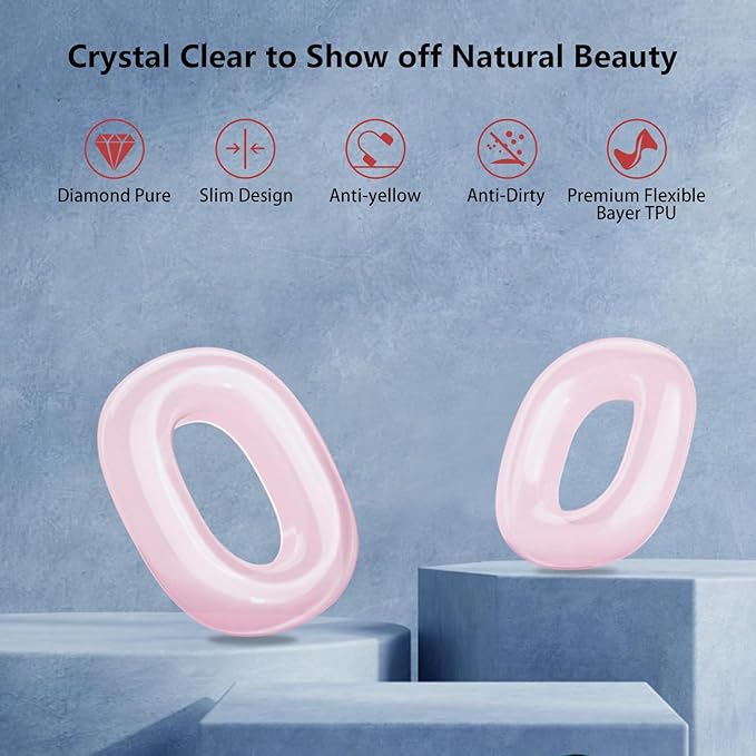 for AirPods Max Case Earpads Cover,EarCups Protector,Soft TPU Clear Ear pad Skin for Airpods Max Accessories,Anti-Scratch No-Yellow Sweatproof Washable AirPod Max Case Cover-Pink