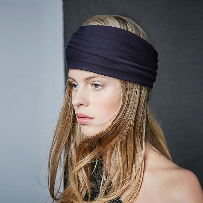 DRESHOW Wide Headbands for Women Elastic Turban Hair Bands Boho Head Bands for Women's Hair Non-Slip Yoga Workout Hairband Girls Accessories 4 Pack
