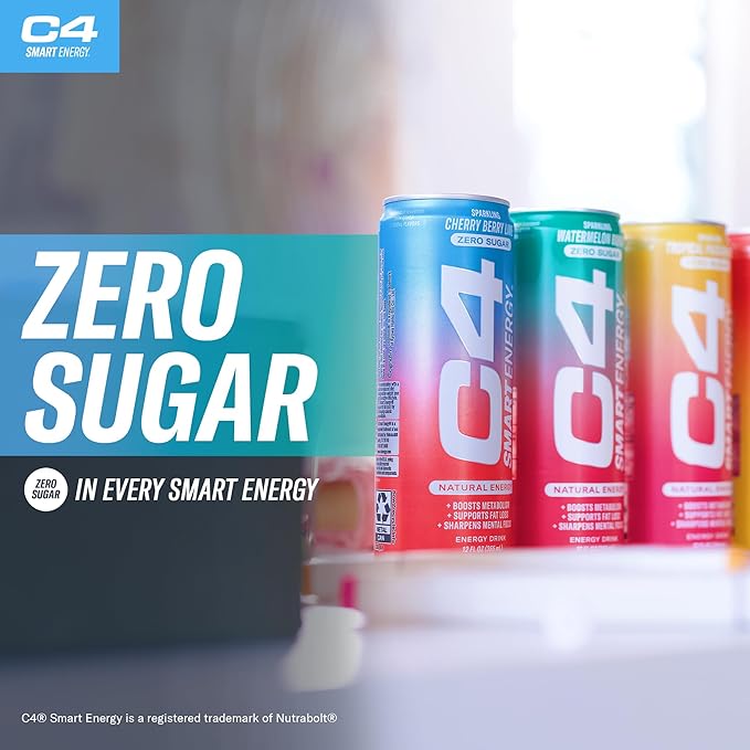 C4 Smart Energy Drinks Variety Pack Bundle (24 Pack) | 4 Flavor Tropical Oasis Variety 12 Pack + 4 Flavor Berry Breeze Variety 12 Pack