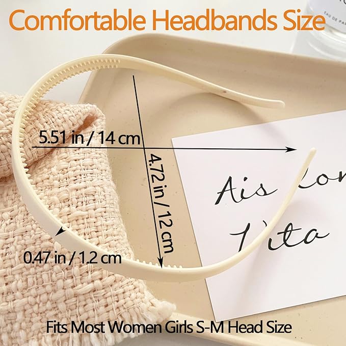 3 Pcs Flex No Pressure Headbands for Women Glasses Wearers - Comfortable Thin Plastic Headbands with Teeth (White, Khaki, Black)