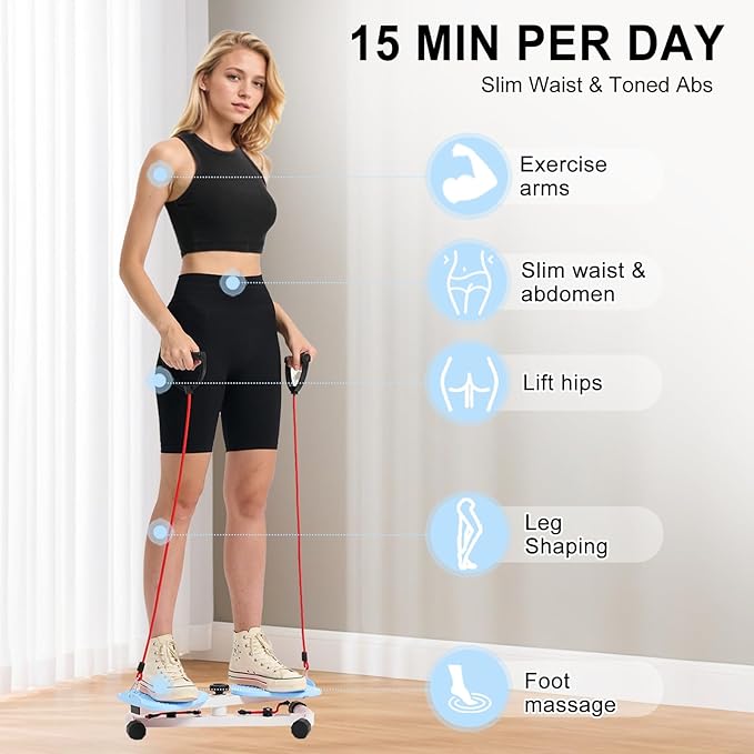 Waist Twister Machine with Resistance Bands - 300 lbs Weight Capacity, Non-Slip Twist Board, Noiseless Ab Twister for Belly Fat Loss, Home Gym Equipment for Women/Men