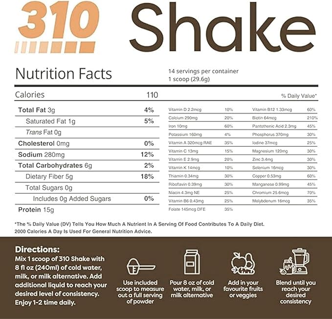 310 Nutrition All-In-One Meal Replacement Shake Powder - Plant-Based Protein Smoothie Blend w/High Fiber, Probiotics & Adaptogens - Low Carb, Vegan, Keto & Paleo Friendly - Cookies N Cream - 28 Srv
