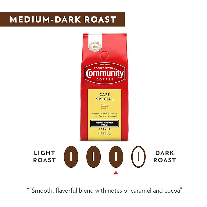 Community Coffee Café Special Blend 72 Ounces, Medium Dark Roast Ground Coffee, 12 Ounce Bag (Pack of 6)