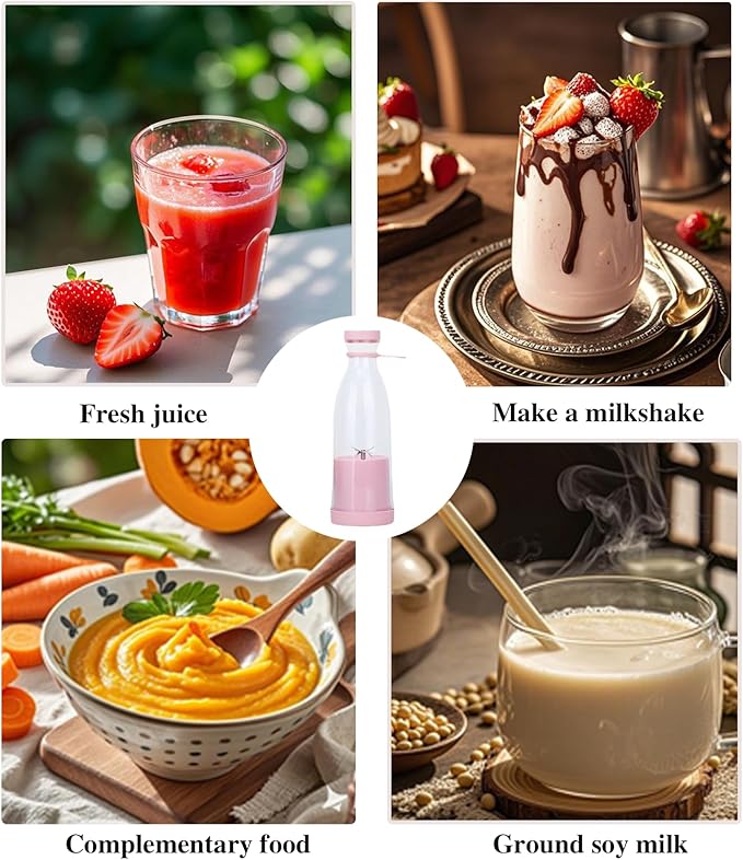 Portable Smoothie Blender Personal Blender for Smoothies and Shakes To Go, Cordless and Rechargeable, 420ml Capacity, MINI, Pink