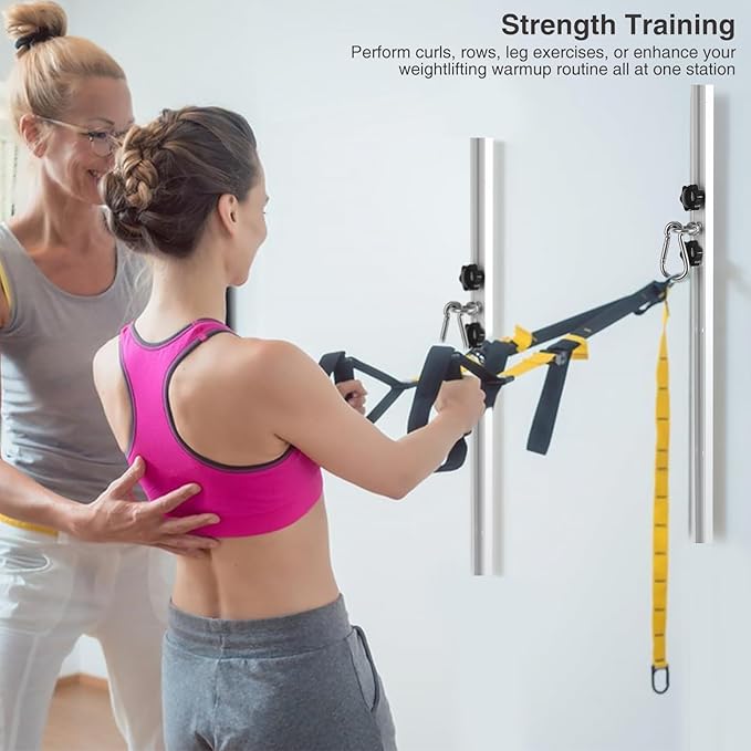 Resistance Band Wall Anchor,Gym Resistance Bands,djustable Workout Wall Anchor System,for Resistance Band Exercises,with 2 Rail and 2 Rail Car,Easy Installation(double set,No Resistance Bands)