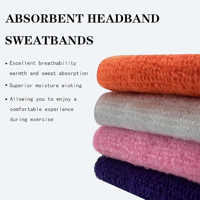 4 Pack Sweatbands Sports Headband for Men and Women, Moisture Wicking Athletic Workout Headband for Running, Tennis, Basketball, Yoga, Gym Stretchy Unisex Sweatband
