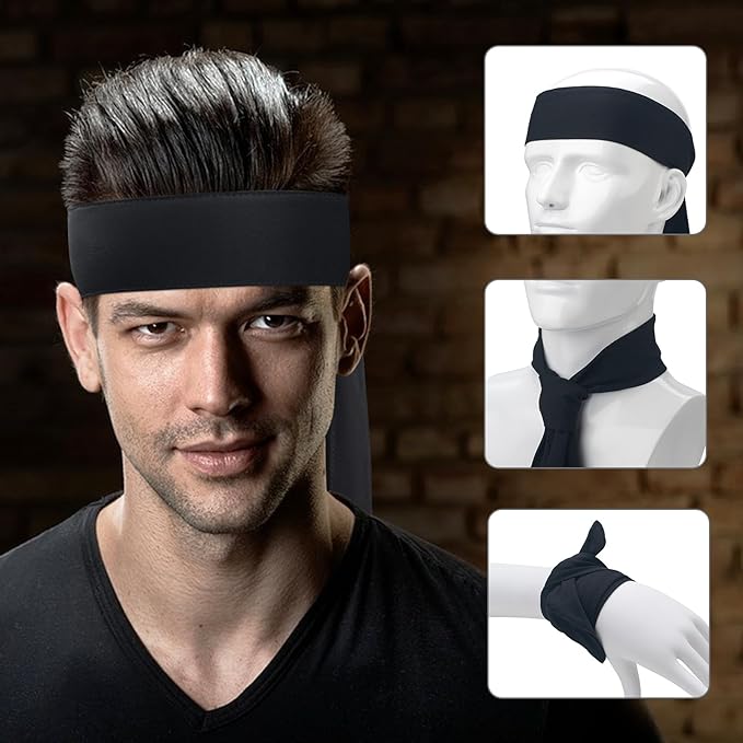 Head Ties Headband Sports Sweatband for Men Women, 3 Pack Adjustable Ninja Headband Karate Tie Back Sweat Wicking Workout Head Band for Basketball, Running, Tennis, Athletics