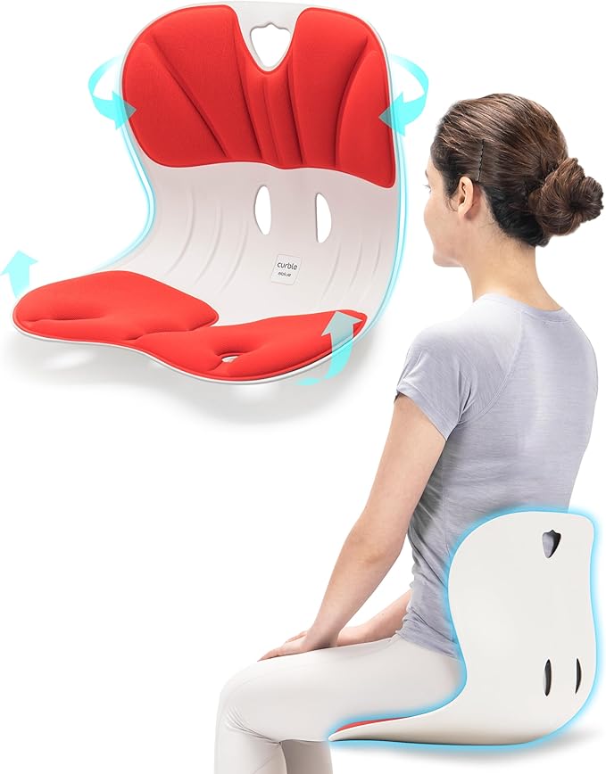 Curble Wider(Standard Wide) – Ergonomic Lower Back Support, Lumbar Support Back Posture Corrector for Low Back Pain Relief, Perfect for Home Office Desk Chair, and Floor Seat, Patented (Red)