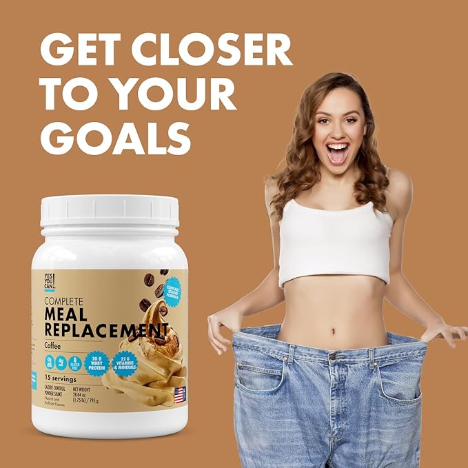 Yes You Can! Meal Replacement Shake - 20G Protein, 4G Fiber, 21 Vitamins & Minerals, 0G Added Sugar - Meal Replacement Protein Powder - Complete All-in-One Nutrition - 15 Servings (Coffee) - 2 Pack