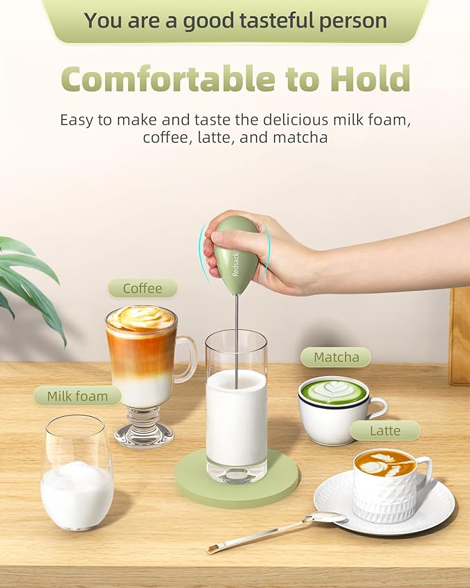 Milk Frother Handheld with Case,USB C Rechargeable Frother Wand for Coffee, Portable Electric Whisk with Stand,Waterproof Hand Drink Mixer Travel for Lattes, Cappuccino, Matcha, Egg (Olive Green)
