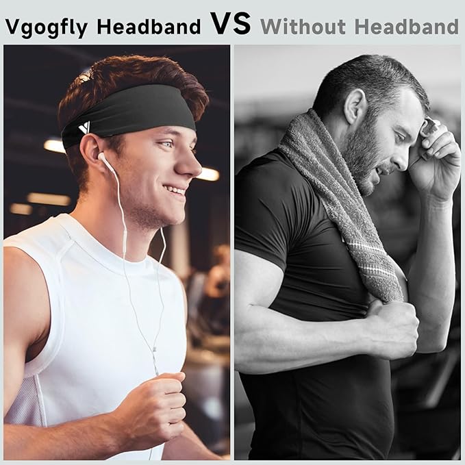 Vgogfly Sweat Headbands for Men, 8X More Effective Hyper-Absorbent Running Sweat Bands, One Size Fits All, Workout Sports Hairband for Gym, Ideal for All Sports, Outdoor Activities, and Hot Climates