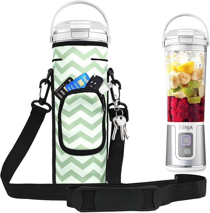 Storage Sleeve Bag for Ninja Blast Portable Blender with Shoulder Strap and Pocket Compatible with Ninja BC151NV/BC51NV/BC151BK/BC151CR/BC151EM/BC151PR/BC151WH Blast Portable Blender (White Green)