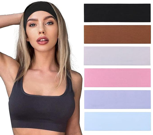 Leeven Head Bands for Women's Hair 6 Pcs Cotton Headbands Hair Bands Hair Warp for Daily Workout Yoga Running Sports (Combo 6)