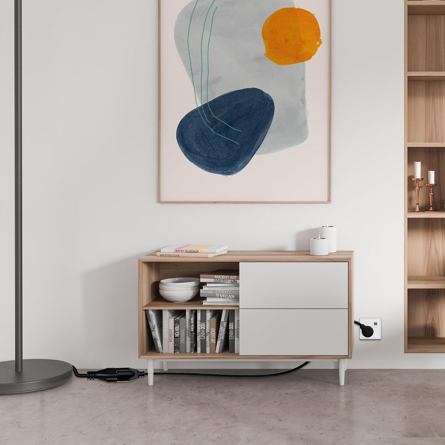 Elecan Flat Plug Extension Cord 40 Ft with Slim Space-Saving Plug Design, Thin Flat Cable Low Profile Power Cord 3 Prong Grounded Wire, 16 Gauge 13 A/125 V-Black-ETL Certified