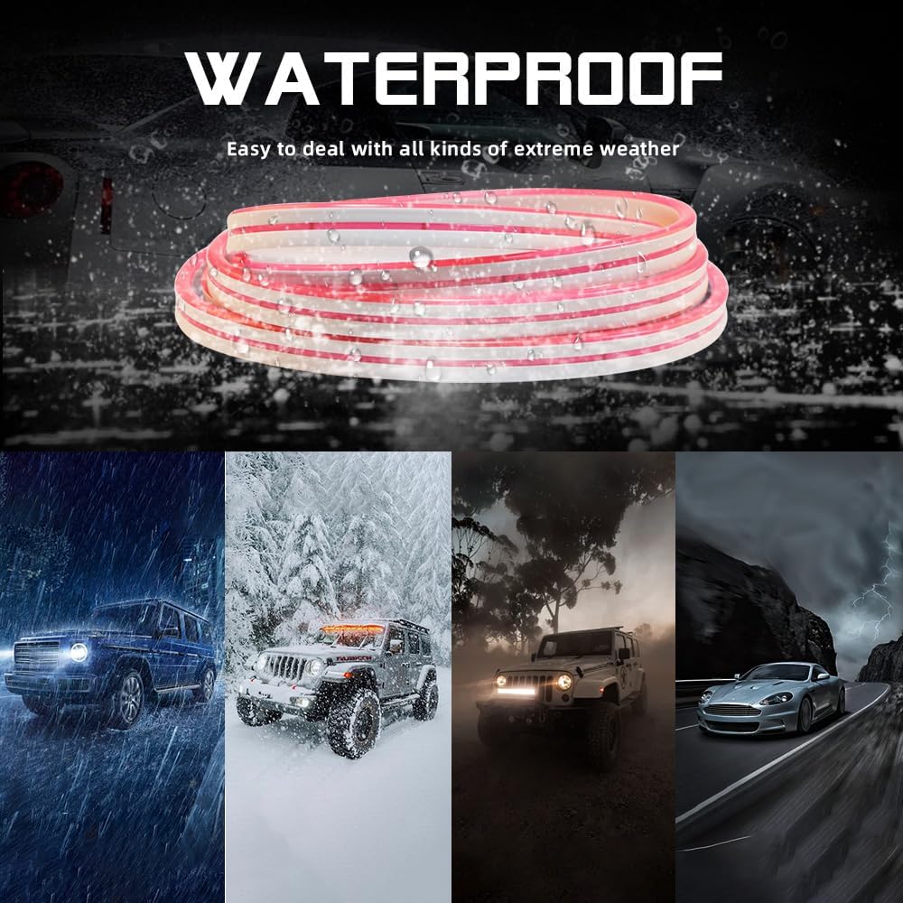 Car LED Strip Light For Trunk, 158Inch IP67 Silicone Waterproof Neon Light Strip Embedded, Flexible Cutting Universal Auto Interior Lights(Pink)