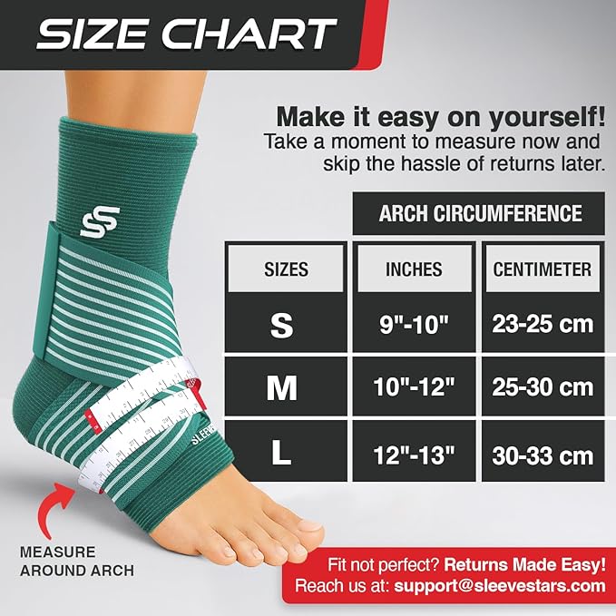 Sleeve Stars Ankle Brace for Women & Men, Ankle Wrap for Sprain, Compression Sleeve for Plantar Fasciitis Relief, Easy Customizable Support: w/ Removable Strap (Single/M:10"-12"/Turquoise)
