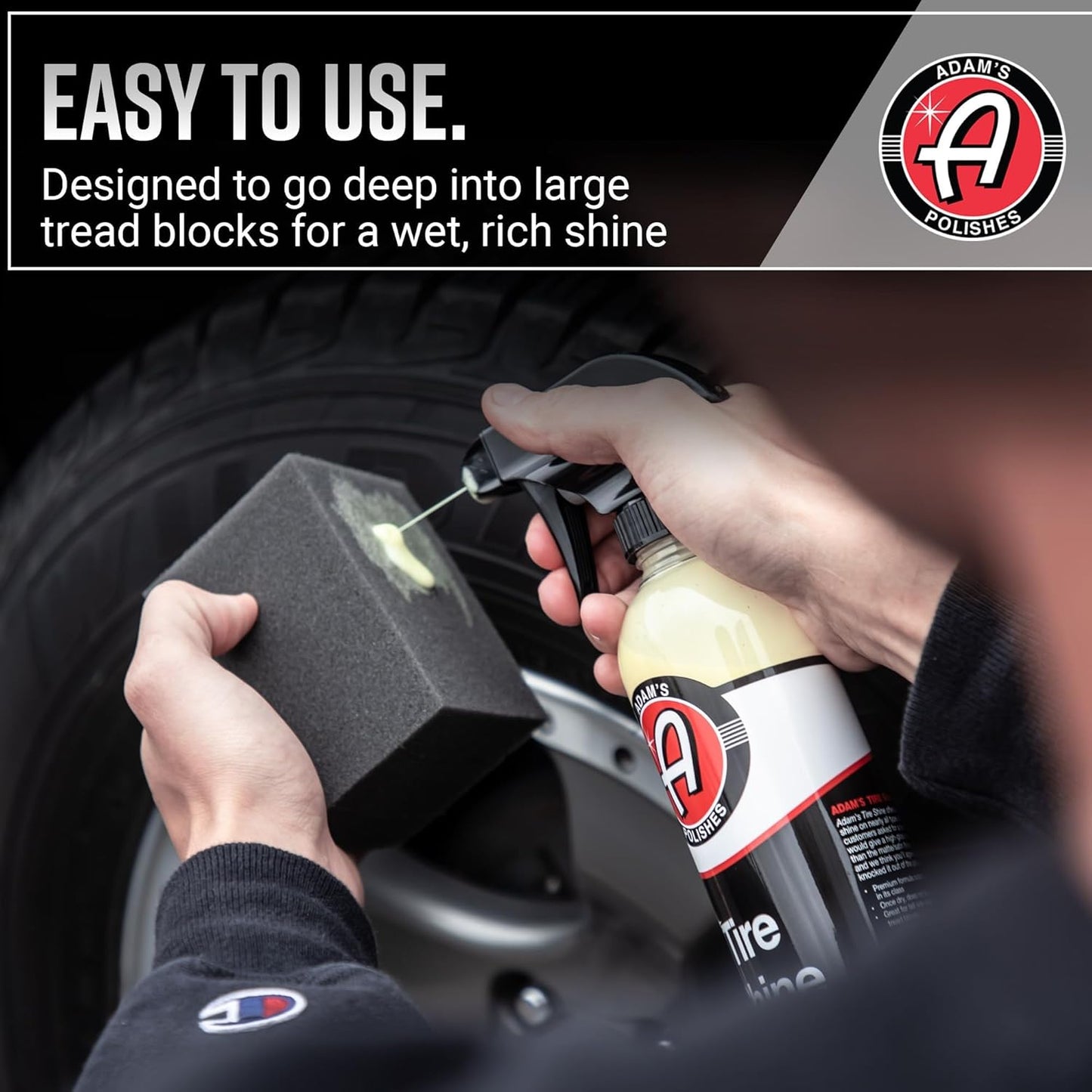 Adam's Tire Shine 16oz - Easy to Use Spray Tire Dressing W/ SiO2 for Glossy Wet Tire Look w/No Sling | Works on Rubber, Vinyl & Plastic | USA Made