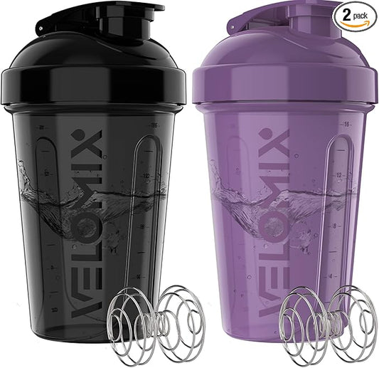 '-2 Pack- 20 oz Protein Shaker Bottles for Protein Mixes - 2x Wire Whisk | Leak Proof Shaker Cups for Protein Shakes and Pre Workout | Protein Shaker Bottle Pack (Purple&Black)